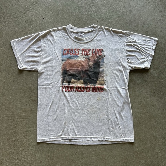 Jerzees Other - Vintage Longhorn Shirt Size Large‎ Gray Cow Farm Cross The Line Funny Parody